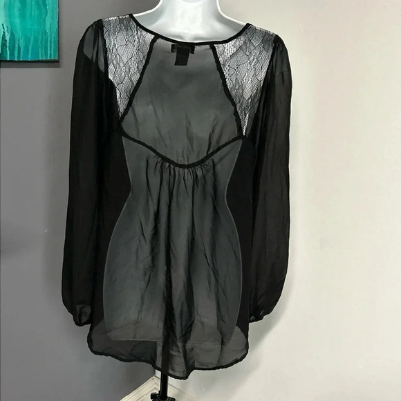 Women’s Large Black Sheer Blouse Mesh Whimsigoth Vixen Dark Romantic Witchy Goth - Picture 10 of 15